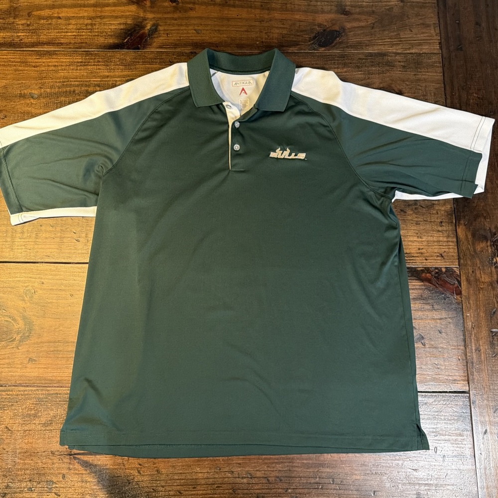 Antigua USF Bulls Polo Men's XL Green White Embroidered Golf Performance NCAA